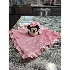 Disney Minnie Mouse Lovey Pink White Polka Dots Ruffle Satin Crinkle Lovey